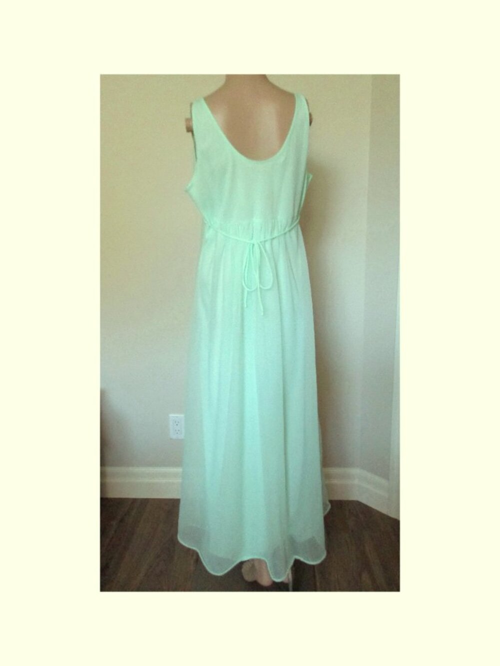 Vtg French Maid Nightgown Mint Green Size L Nylon Sheer Overlay - Picture 4 of 6